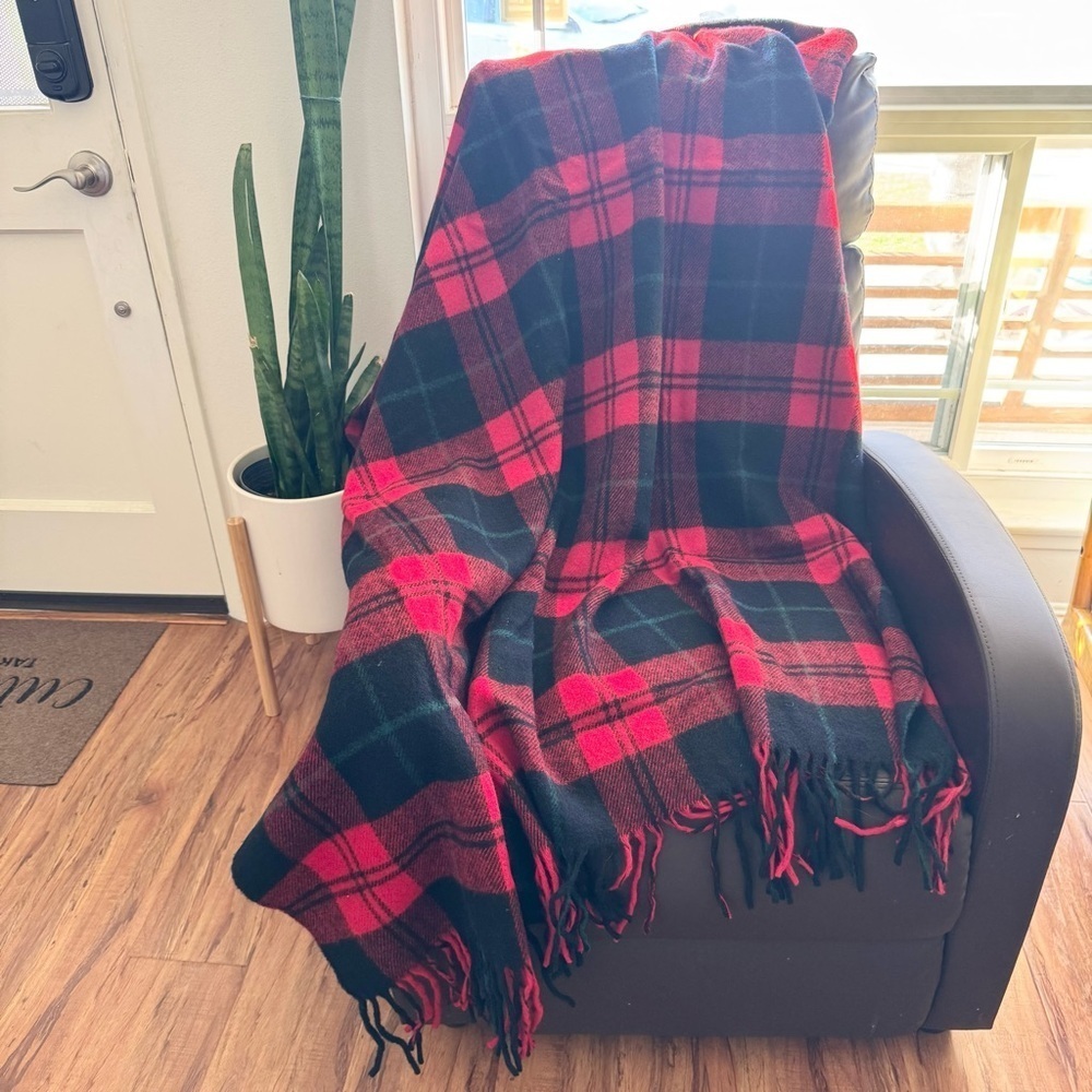 Vintage Pendleton 1960s Plaid Red 100% Virgin Wool Throw Blanket